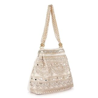 GROVE Velvet Stylish Embroidery Unique Design Traditional Wedding Party Handheld Potli Bag For Women